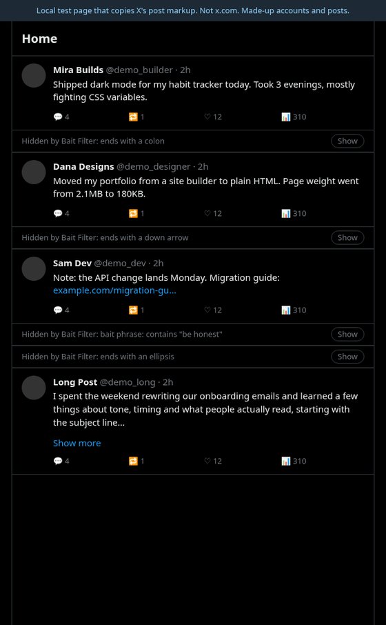 Bait Filter collapsing posts on a local test page